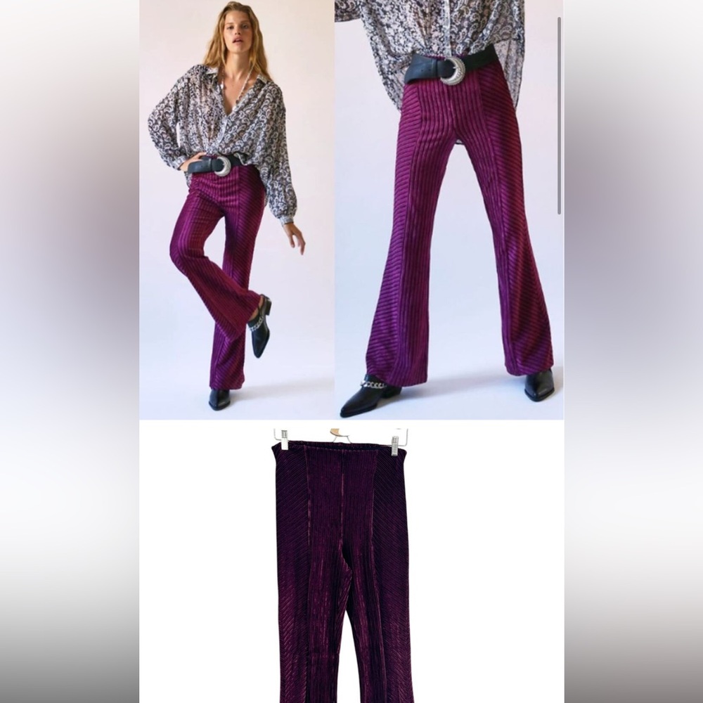 Free People Womens Retro High Waist Pull On Ribbed Velvet Flare Pants Size M